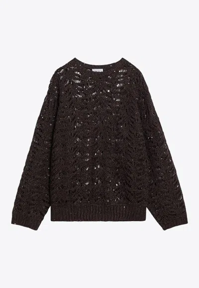 Brunello Cucinelli Sequin Embellished Linen-blend Sweater In Brown
