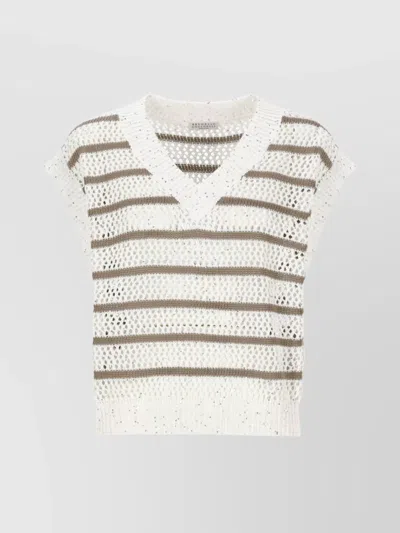 BRUNELLO CUCINELLI SEQUIN EMBELLISHED LINEN CREWNECK KNITWEAR