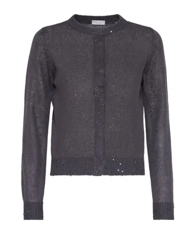 Brunello Cucinelli Sequin-embellished Linen-silk Cardigan In Black