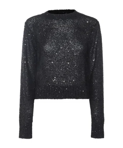 Brunello Cucinelli Sequin Embellished Long Sleeved Sweater In Black