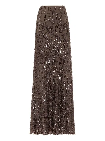Brunello Cucinelli Long Skirt With Swing Drops Embroidery In Brown