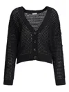 Brunello Cucinelli Open-weave Black Knitwear Cardigan With V-neckline In Black