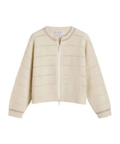 Brunello Cucinelli Sequin-embellished Open-knit Cardigan In Neutral