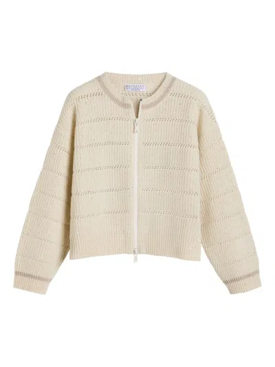 Brunello Cucinelli 亮片缀饰镂空针织开衫 In Neutral