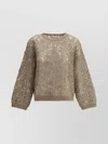 Brunello Cucinelli Sequin Embellished Open Knit Sweater In Brown