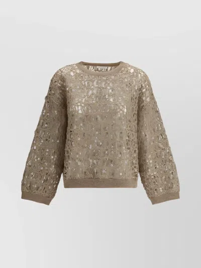 Brunello Cucinelli Sequin Embellished Open Knit Sweater In Brown