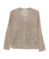 Brunello Cucinelli Sequin Embellished V-neck Knit Sweater In Brown