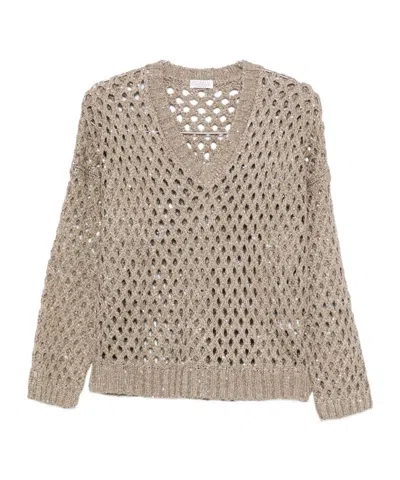 BRUNELLO CUCINELLI SEQUIN-EMBELLISHED OPEN-KNIT SWEATER