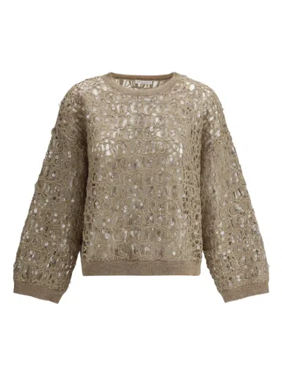 BRUNELLO CUCINELLI SEQUIN-EMBELLISHED OPEN-KNIT SWEATER