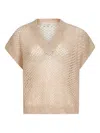 Brunello Cucinelli Women Beige Dazzling Mesh V-neck Sweater In Neutral