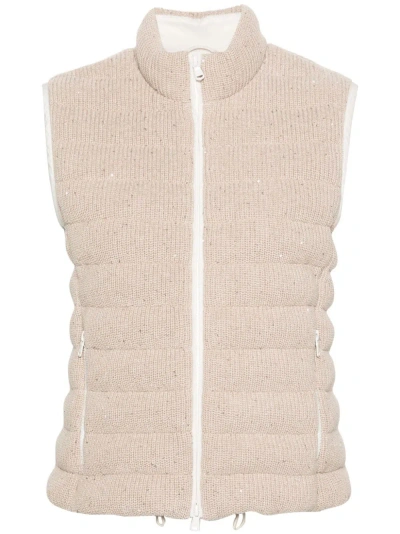 Brunello Cucinelli Sequin-embellished Padded Gilet In 中性色