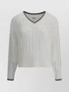 Brunello Cucinelli Open-knit Sweater With Vertical Stripes In White