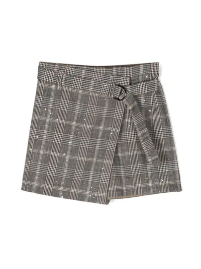 Brunello Cucinelli Sequin Check Skort In Brown