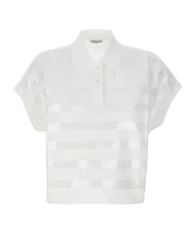 Brunello Cucinelli Sequin Embellished Polo Top In White