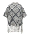 Brunello Cucinelli Macro Argyle Wool Couture Poncho In Gray