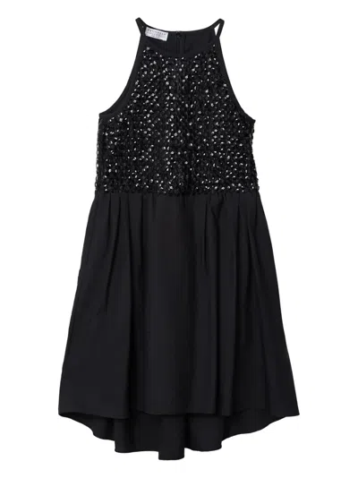 Brunello Cucinelli Kids' Sequin-embellished Poplin Dress In Black