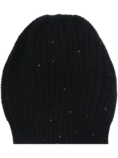 Brunello Cucinelli Sequin-embellished Ribbed-knit Beanie In Black