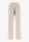 Brunello Cucinelli Linen Stripe-embellished Trousers In Beige