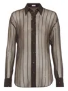 Brunello Cucinelli Striped Collared Long Sleeve Top In Black