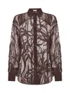 Brunello Cucinelli Burgundy Crispy Silk Dazzling Floral Embroidery Shirt In Brown