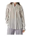 Brunello Cucinelli Sequined Stripe Button Down Gauze Blouse In Gray