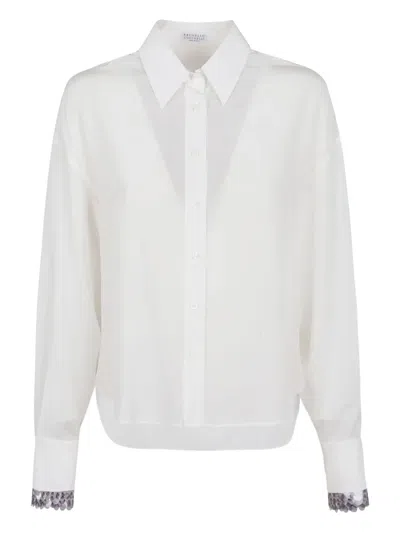 Brunello Cucinelli Sequin-embellished Silk Shirt In White