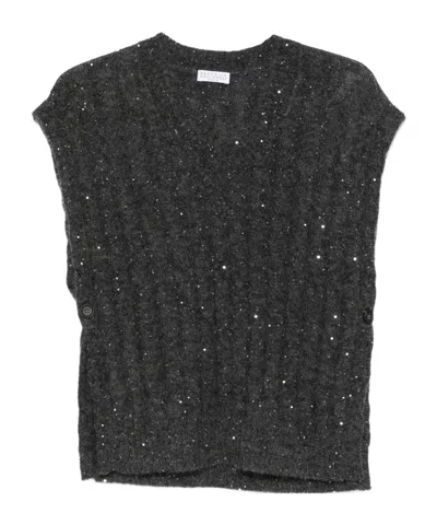 Brunello Cucinelli Sequin-embellished Sleeveless Top In Black