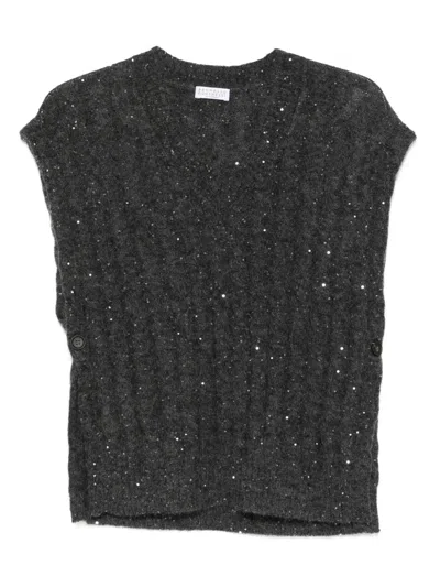Brunello Cucinelli Sequin-embellished Sleeveless Top In Gray