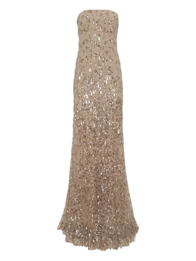 Brunello Cucinelli Sequin-embellished Strapless Maxi Dress In Neutral