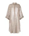Brunello Cucinelli Sequin-embellished Striped Cotton Shirtdress In Brown