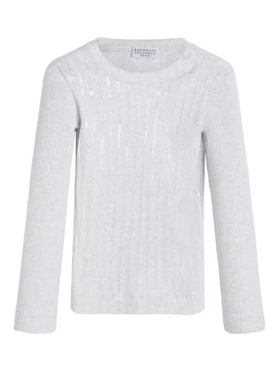 Brunello Cucinelli Kids' Sequin-embellished Sweater In Gray