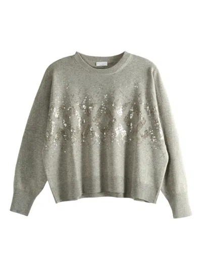 Brunello Cucinelli Sequin-embellished Sweater In Gray