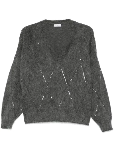 Brunello Cucinelli Sequin-embellished Sweater In Grey