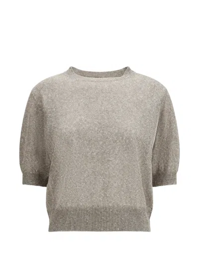 Brunello Cucinelli Sequin-embellished T-shirt In Gray