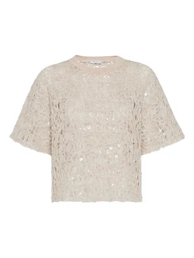Brunello Cucinelli Dazzling Croc Embroidery T-shirt In Neutral