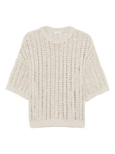 Brunello Cucinelli Sequin-embellished T-shirt In Beige