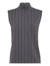 Brunello Cucinelli Sequin High Neck Sleeveless Top With Vertical Stripes In Black