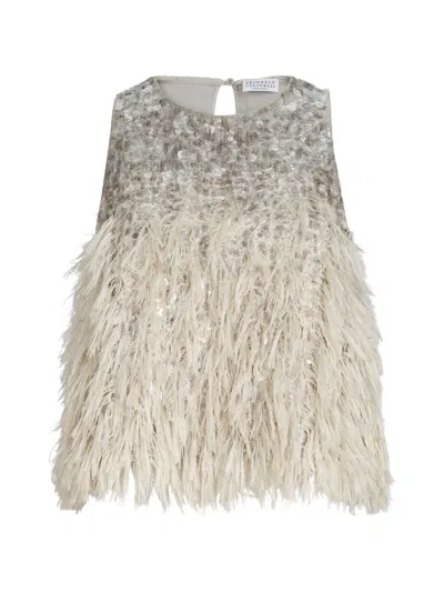 Brunello Cucinelli Sequin-embellished Top In Neutral