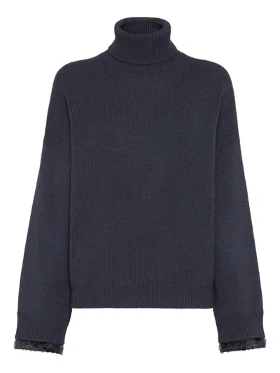 Brunello Cucinelli Sequin-embellished Turtleneck Sweater In Black