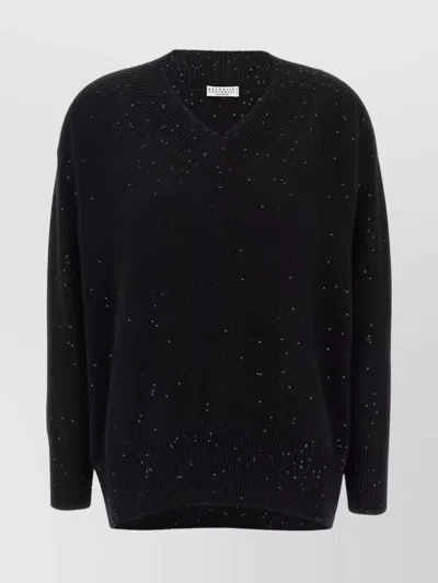 BRUNELLO CUCINELLI SEQUIN EMBELLISHED V-NECK KNITWEAR