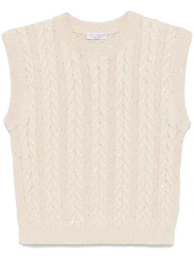 Brunello Cucinelli Sequin-embellished Vest In Neutrals