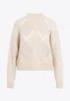 Brunello Cucinelli Diamond Pattern Wool Mohair Sweater In Beige