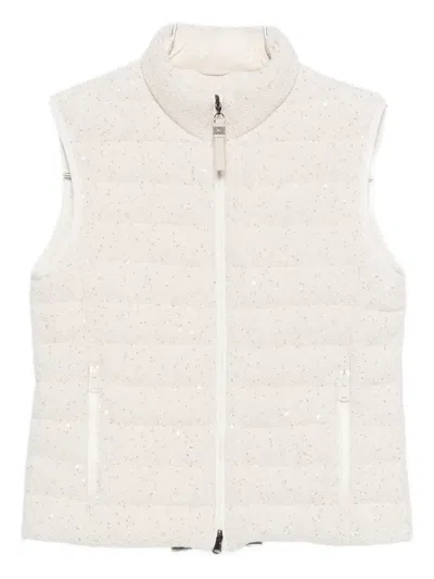 Brunello Cucinelli Sequin Embellished Zipped Gilet In White