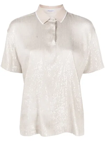 Brunello Cucinelli Sequin Embellishment Polo T-shirt In Neutrals