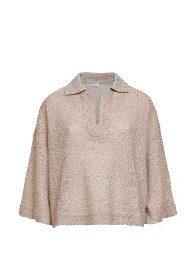 Brunello Cucinelli Sequin Embroidered V-neck Top In Neutral
