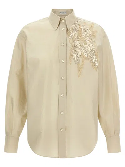 Brunello Cucinelli Sequin Embroidery Shirt Shirt And Blouse Beige In Neutral