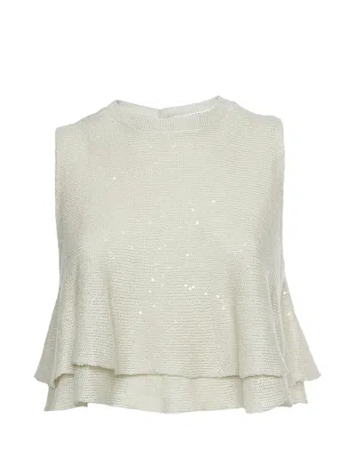 Pre-owned Brunello Cucinelli Sequin Flared Top In Neutral
