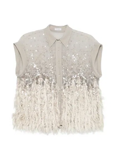 Brunello Cucinelli Sequin Fringe Shirt In Gray