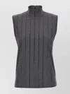 Brunello Cucinelli Sequin High Neck Sleeveless Top With Vertical Stripes In Black