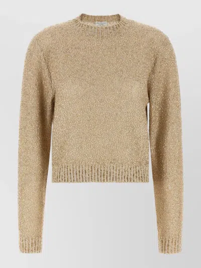 Brunello Cucinelli Sequin Knit Sweater Linen Cashmere Silk In Brown